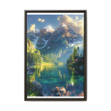 Golden Hour Tranquility: Majestic Mountains & Misty Lake Print