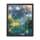 Golden Hour Tranquility: Majestic Mountains & Misty Lake Print