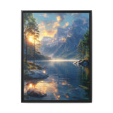 Golden Hour Serenity: Majestic Mountains & Misty Lake Print