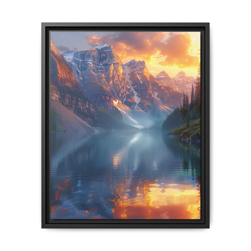 Golden Hour Majesty: Serene Lake and Mountain Canvas Print