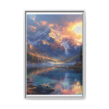 Golden Hour Serenity: Majestic Mountains & Misty Lake Print