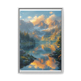 Serene Lake & Mountain Landscape at Golden Hour - Premium Art Print