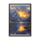 Golden Hour Serenity: Majestic Mountains & Misty Lake Print