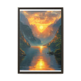 Golden Hour Serenity: Majestic Mountains & Misty Lake Art Print