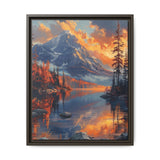 Golden Hour Tranquility: Majestic Mountains & Misty Lake Print