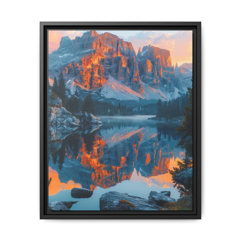 Golden Hour Majesty: Serene Lake & Mountain Canvas Art Print