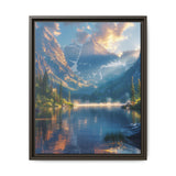Golden Hour Serenity: Majestic Mountains & Misty Lake Art Print