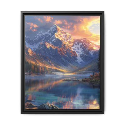 Golden Hour Serenity: Majestic Mountains & Misty Lake Print
