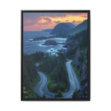 Coastal Serenity: BC Highway Sunset Bird's-Eye View Print