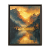 Golden Hour Tranquility: Majestic Mountains & Misty Lake Print