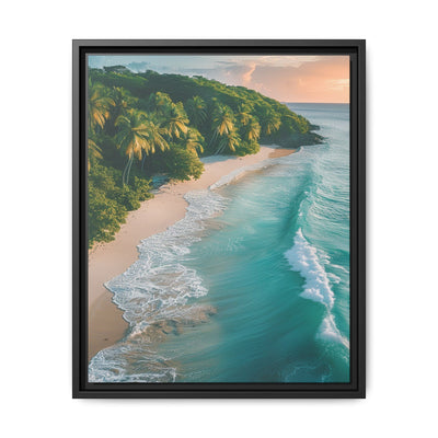 Tropical Serenity: Golden Hour Beach Aerial View - Museum Print