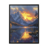 Golden Hour Serenity: Majestic Mountains & Misty Lake Print