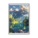 Golden Hour Tranquility: Majestic Mountains & Misty Lake Print