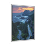 Coastal Serenity: BC Highway Sunset Bird's-Eye View Print