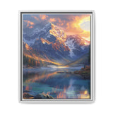 Golden Hour Serenity: Majestic Mountains & Misty Lake Print