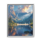 Golden Hour Serenity: Majestic Mountains & Misty Lake Art Print