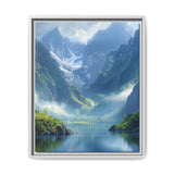 Golden Hour Tranquility: Majestic Mountains & Misty Lake Print
