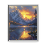 Golden Hour Serenity: Majestic Mountains & Misty Lake Print