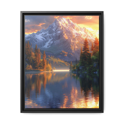 Golden Hour Serenity: Majestic Mountains & Misty Lake Art Print