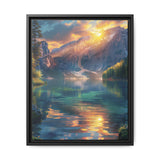 Golden Hour Serenity: Majestic Mountains & Misty Lake Art Print