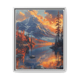 Golden Hour Tranquility: Majestic Mountains & Misty Lake Print