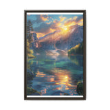 Golden Hour Serenity: Majestic Mountains & Misty Lake Art Print