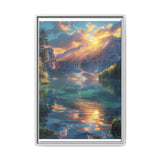 Golden Hour Serenity: Majestic Mountains & Misty Lake Art Print