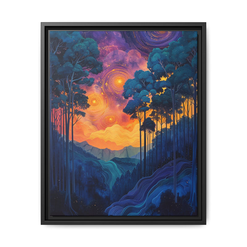 Galactic Enchanted Forest Art Print - Bioluminescent Trees & Stars