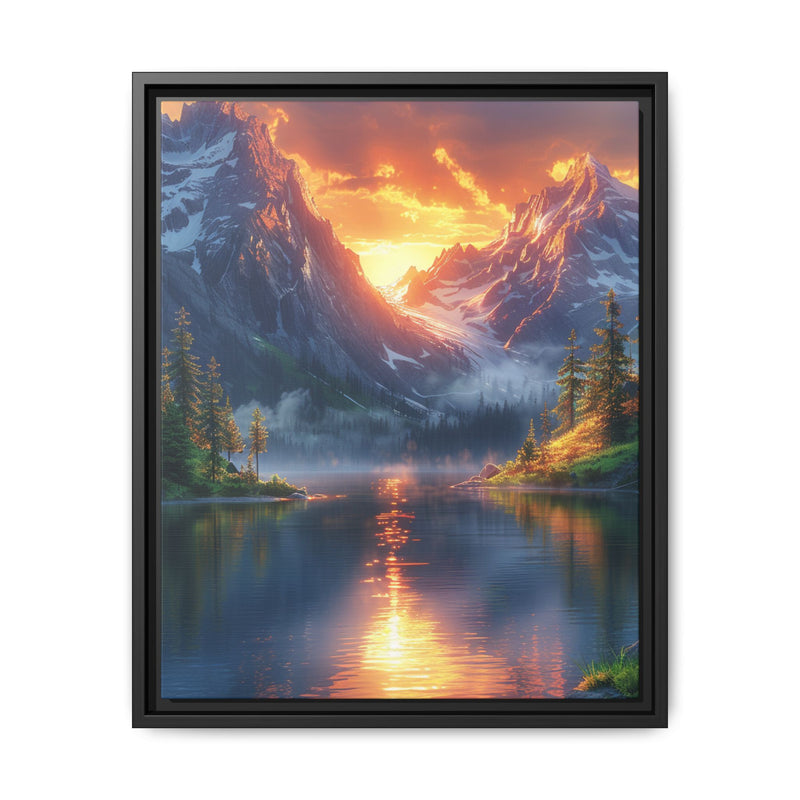 Golden Hour Serenity: Majestic Mountain & Lake Art Print