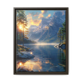 Golden Hour Serenity: Majestic Mountains & Misty Lake Print