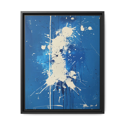 Pollock-Inspired White Chaos on Blue - Abstract Art Print