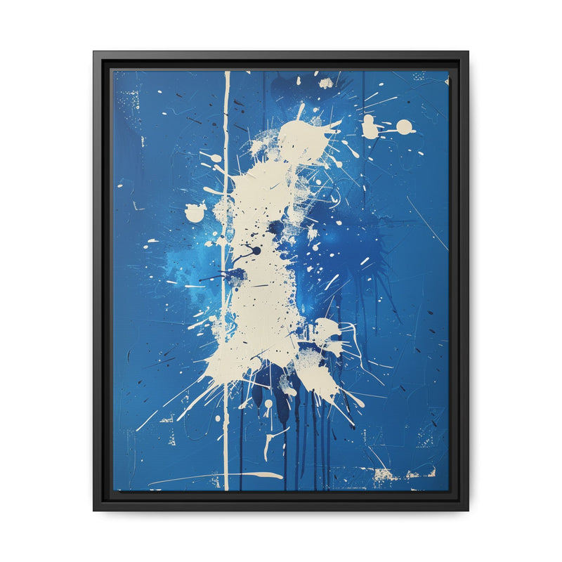 Pollock-Inspired White Chaos on Blue - Abstract Art Print