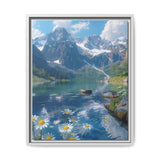 Golden Hour Tranquility - Majestic Mountains & Misty Lake Art
