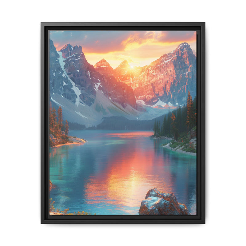 Golden Hour Serenity: Breathtaking Mountain & Lake Canvas Print