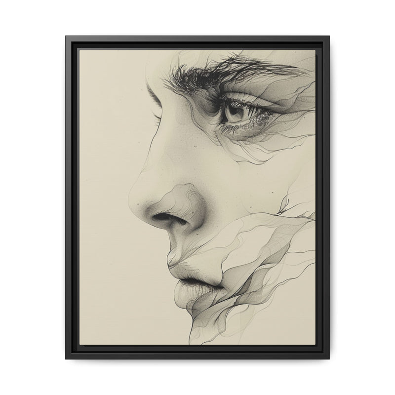 Japandi Minimalist One-Line Portrait Art - Monochrome Ink on Canvas