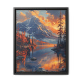 Golden Hour Tranquility: Majestic Mountains & Misty Lake Print