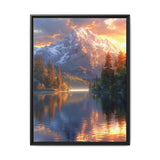 Golden Hour Serenity: Majestic Mountains & Misty Lake Art Print