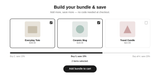 Tiered Bundle & Save Shopify section preview showing three selectable product cards, a tier progress bar reading Buy 2 save 10%, Buy 3 save 15%, Buy all 4 save 20%, and an Add bundle to cart button