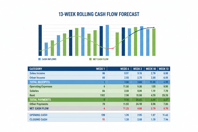 Cash Flow Forecast Claude Skill — 13-Week Rolling Template