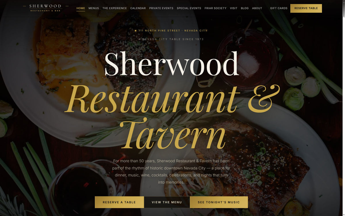 Sherwood Restaurant and Tavern website homepage
