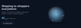 Reach Globe Shopify section preview — a dark hero panel with a rotating pure-CSS globe, pulsing shipping-location pins, a stat counter reading 42 countries shipped to this year, and a See shipping details button